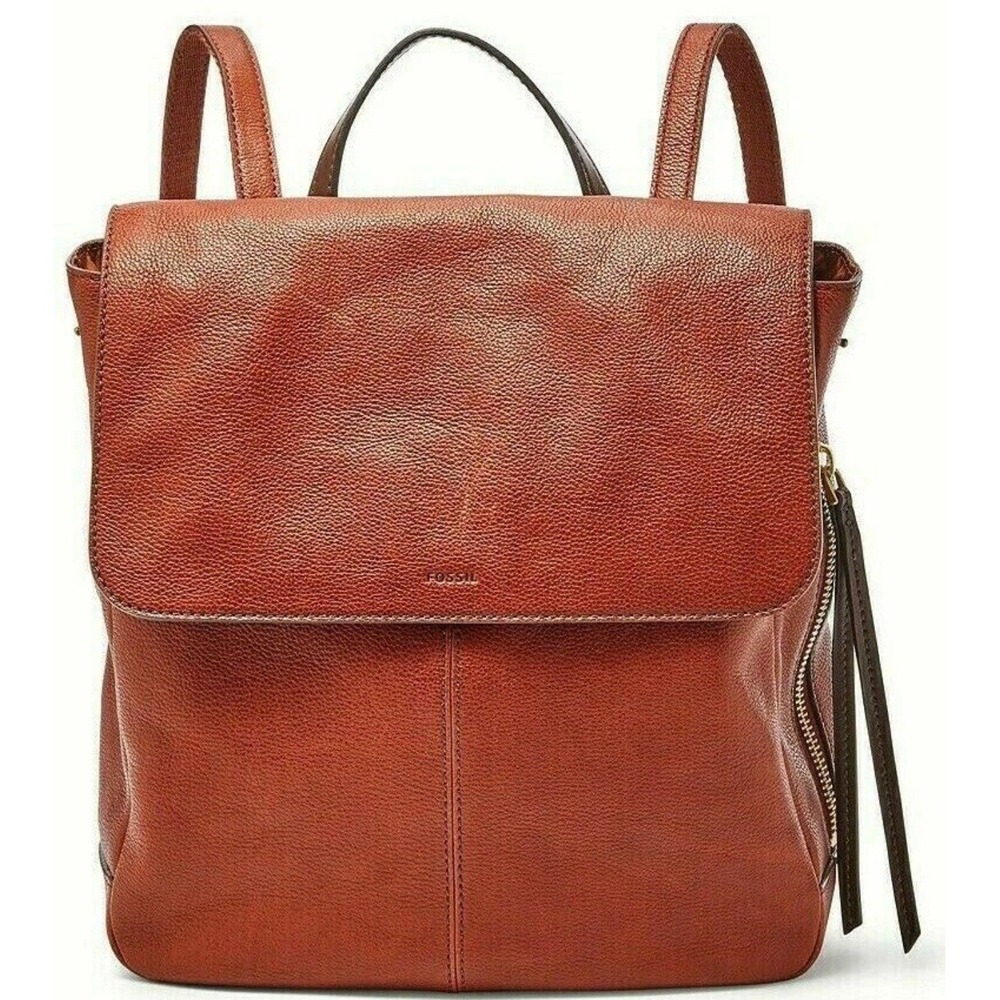 Fossil Claire Brandy Leather Backpack Brown Tan Brass Boho Purse Bag Indie